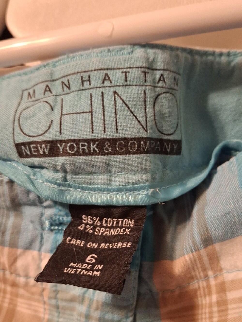 New York & Company Plaid Jean Shorts - Turquoise & Tan - Picture 2 of 7